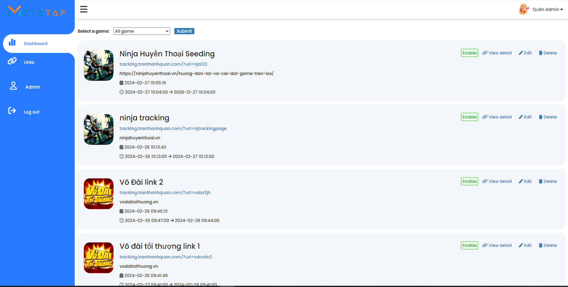 Tracking dashboard tool preview